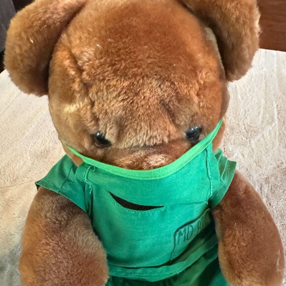 Vintage Dr Teddy MD Plush Bear green Medical Scrubs With Mask Walmart 16" tall - Picture 2 of 7